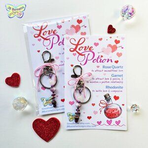 Love Potion Gemstone Crystal Keychain, Custom Keyring, Handmade Boho Phone Charm